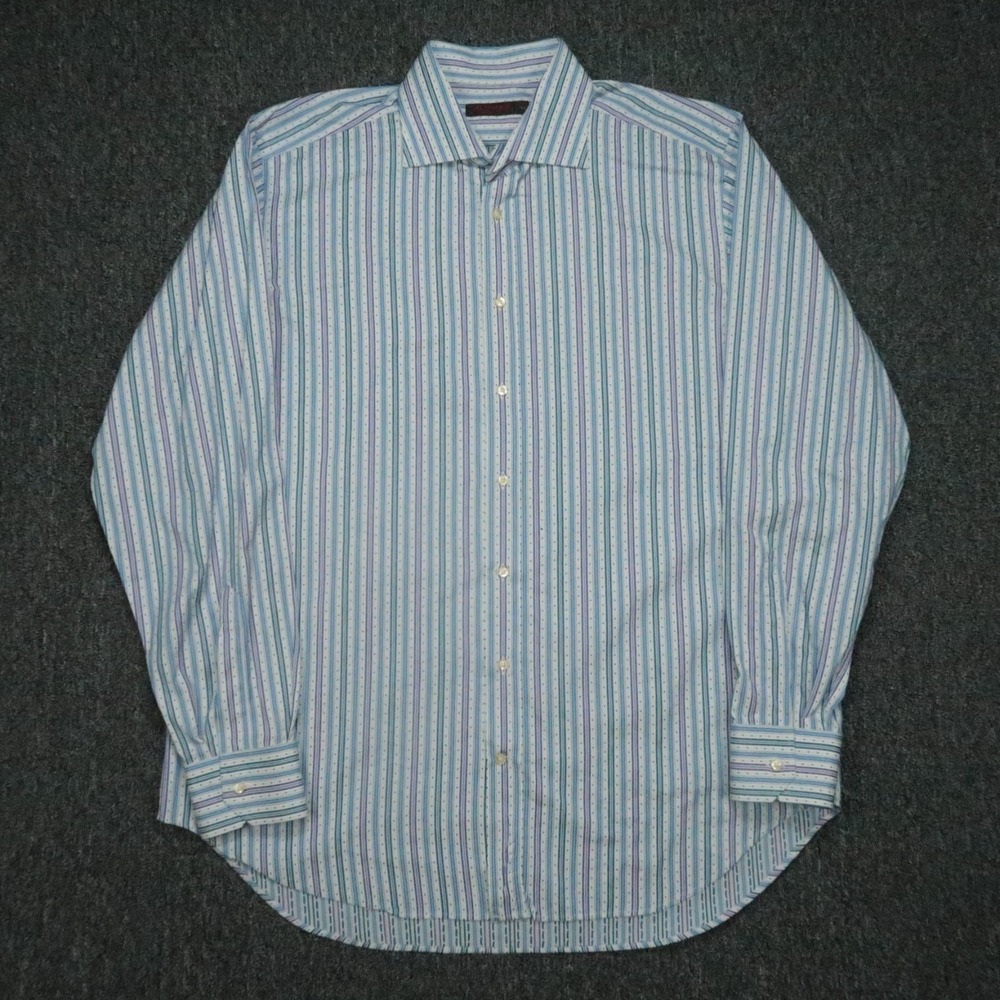 Etro Shirt Mens XXL‎ 44 Blue White Striped Long Sleeve Button Up Italy